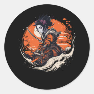 Female Samurai Japanese Anime Otaku Vaporwave Japa Classic Round Sticker