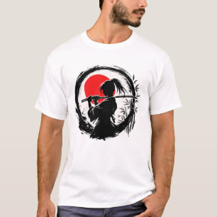 Female Samurai Silhouette Japanese Red Sun Enso T-Shirt