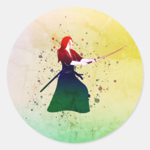 Female Samurai Warrior with a Katana Classic Round Sticker