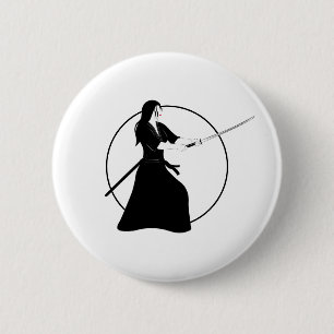 Female Samurai Warrior with Sword 2 Inch Round Button