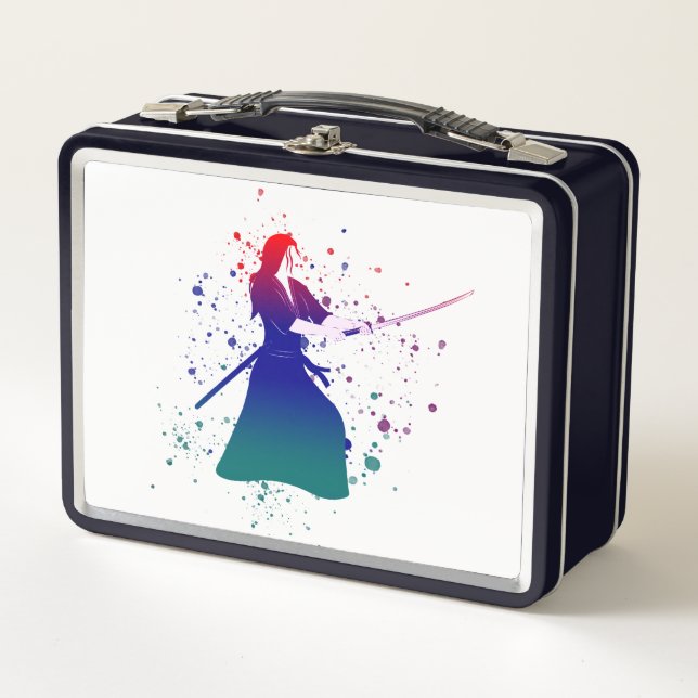 Female Samurai Warrior with Sword Metal Lunch Box (Front)
