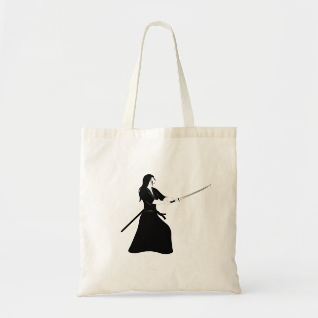 Female Samurai Warrior with Sword Tote Bag (Front)