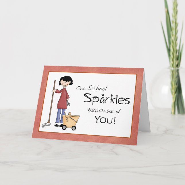 Female School Custodian Thank You Card (Front)