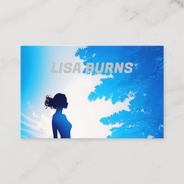 female silhouette with a soft blue background  business card (Front)