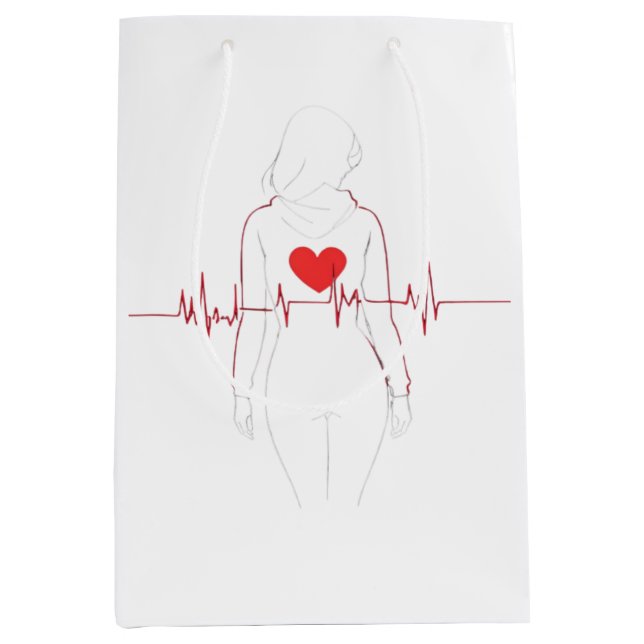 Female silhouette with heart and electrocardiogram medium gift bag (Front)