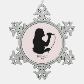 Female Singer Pink Personal Name and Date Snowflake Pewter Christmas Ornament