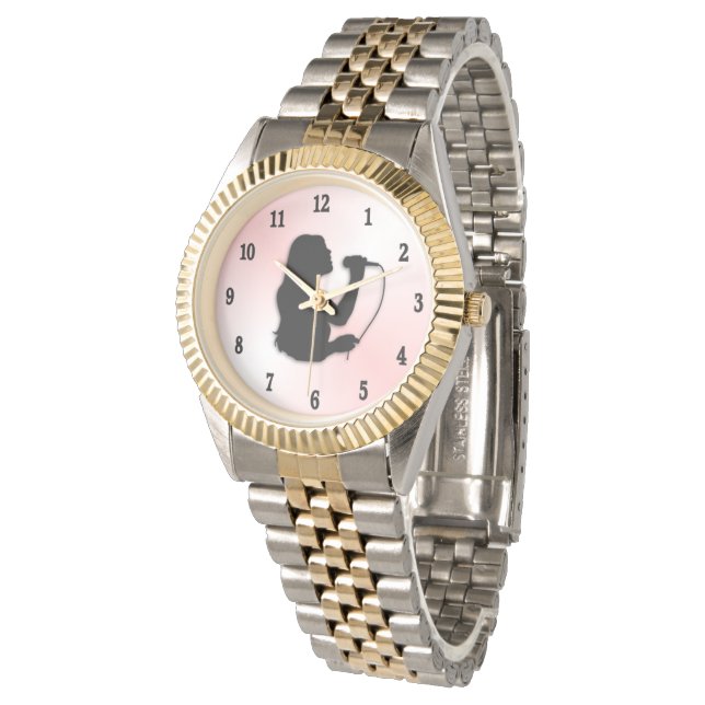 Female Singer with Black Numbers Pink Watch (Angled)