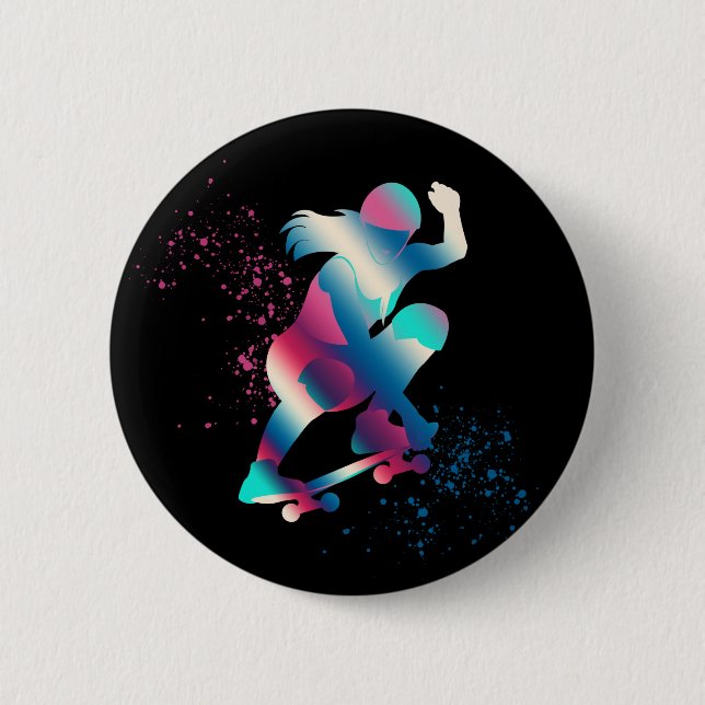Female Skateboarder 2 Inch Round Button (Front)