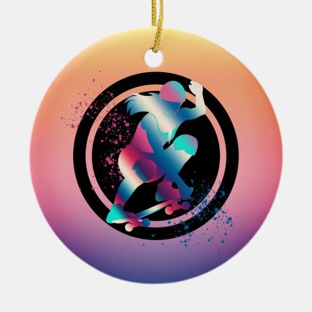 Female Skateboarder Ceramic Ornament (Front)