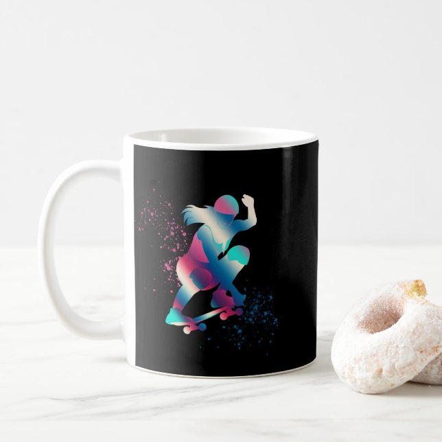 Female Skateboarder Coffee Mug (With Donut)