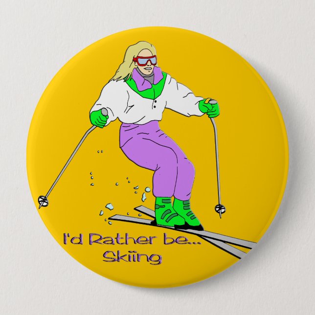 Female Skier 4 Inch Round Button (Front)
