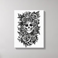 Female Skull Roses Goth Original ink drawing Art