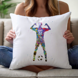 Female Soccer Player Throw Pillow