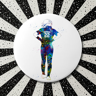Female Softball Player 6 Inch Round Button