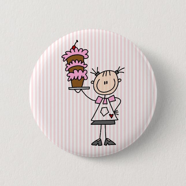 Female Stick Figure Baker 2 Inch Round Button (Front)