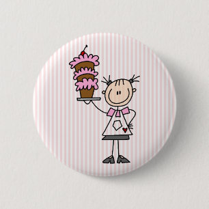 Female Stick Figure Baker 2 Inch Round Button
