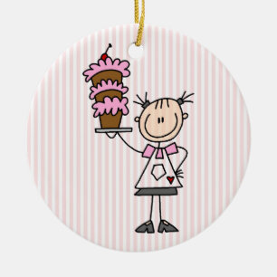 Female Stick Figure Baker Ceramic Ornament