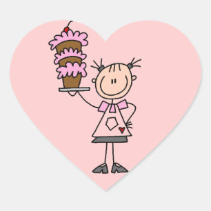Female Stick Figure Baker Heart Sticker