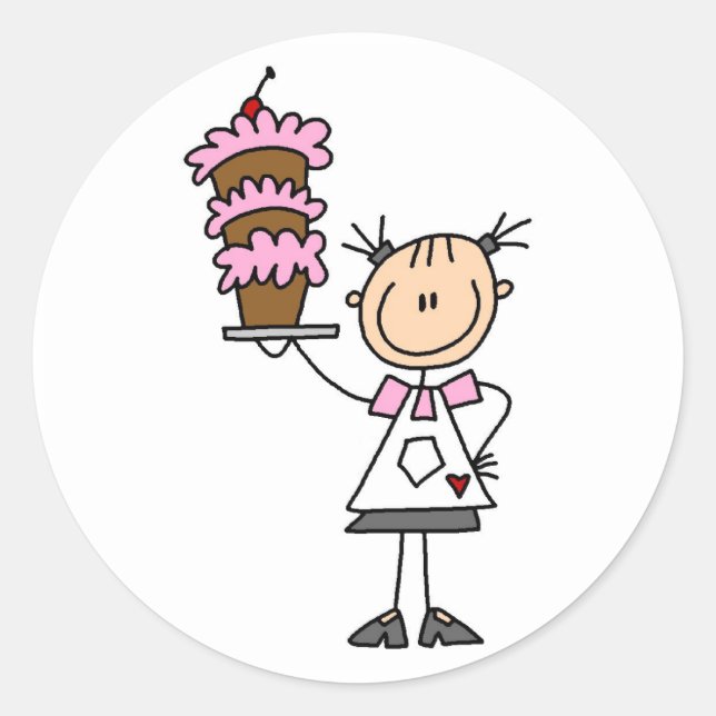 Female Stick Figure Baker Tshirts and Gifts Classic Round Sticker (Front)