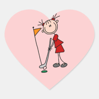 Female Stick Figure Golfer Heart Sticker