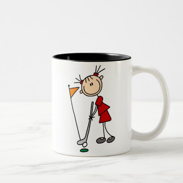 Female Stick Figure Golfer Two-Tone Coffee Mug (Right)