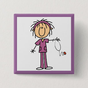 Female Stick Figure Nurse 2 Inch Square Button