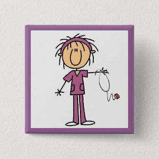 Female Stick Figure Nurse 2 Inch Square Button