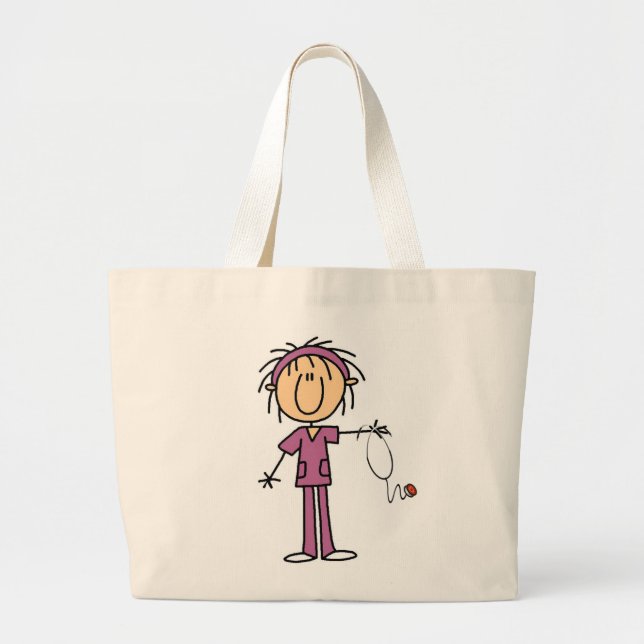 Female Stick Figure Nurse Large Tote Bag (Front)