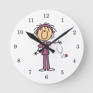 Female Stick Figure Nurse Round Clock