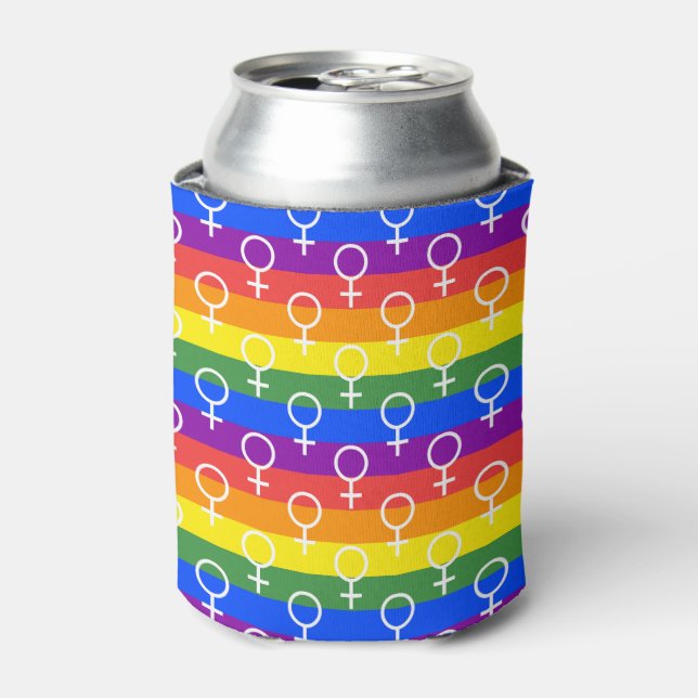 Female Symbol Rainbow Pattern Can Cooler (Can Front)
