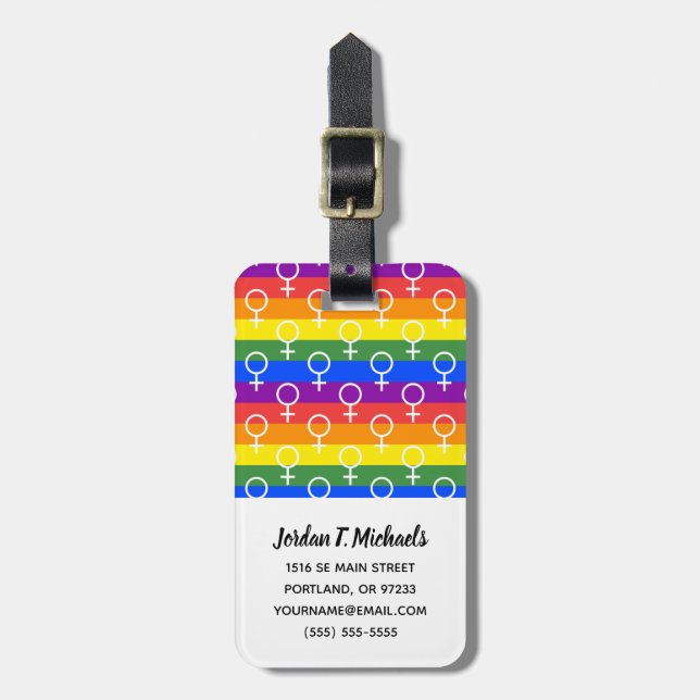 Female Symbol Rainbow Pattern Luggage Tag (Front Vertical)