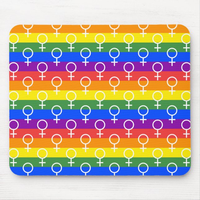Female Symbol Rainbow Pattern Mouse Pad (Front)
