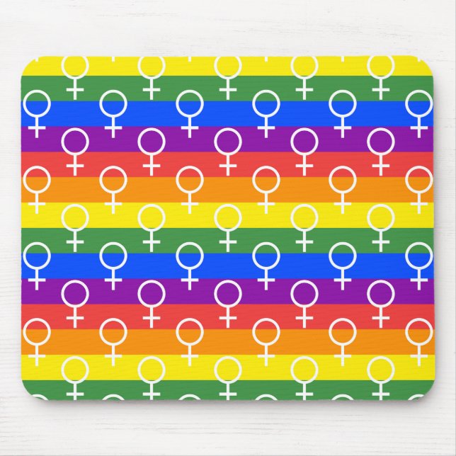 Female Symbol Rainbow Pattern Mouse Pad (Front)