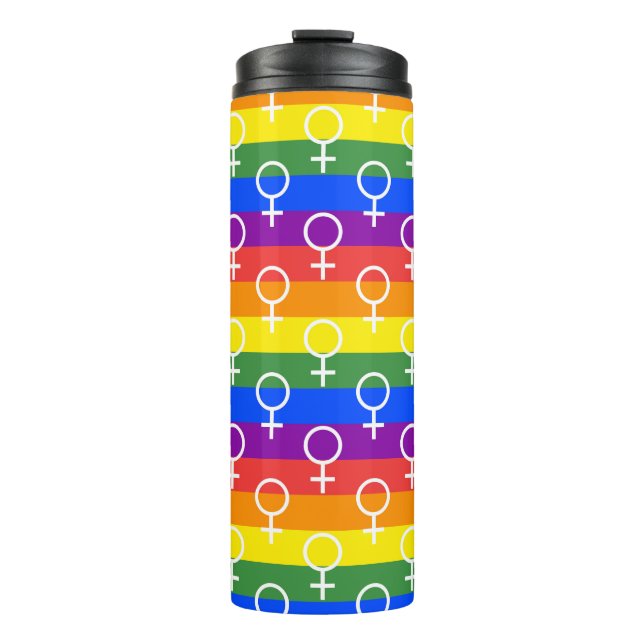 Female Symbol Rainbow Pattern Thermal Tumbler (Front)