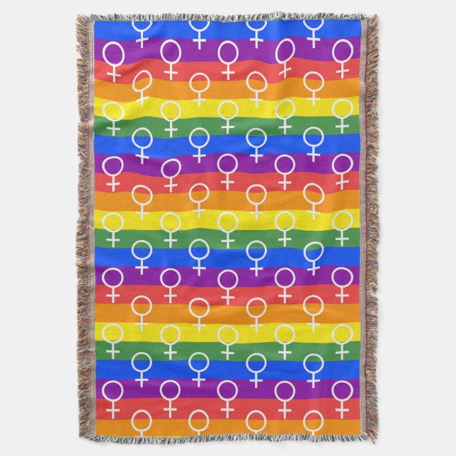 Female Symbol Rainbow Pattern Throw Blanket (Front Vertical)