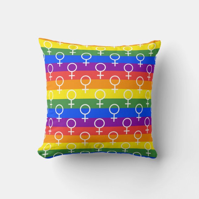 Female Symbol Rainbow Pattern Throw Pillow (Front)