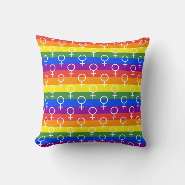 Female Symbol Rainbow Pattern Throw Pillow (Front)