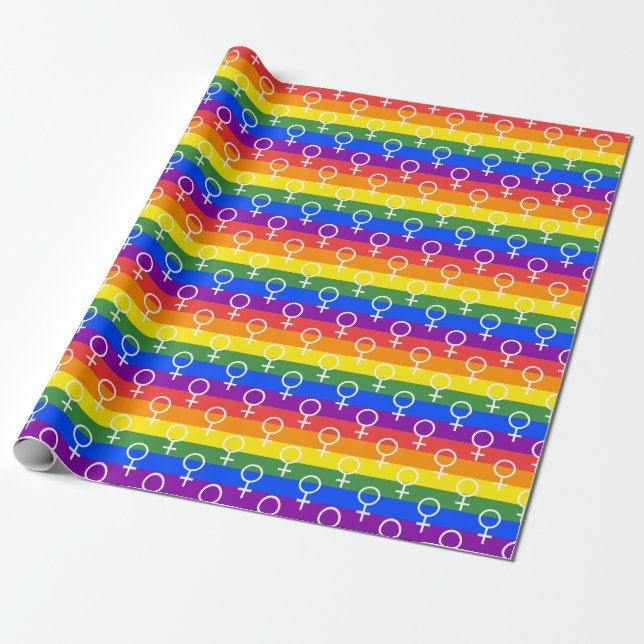 Female Symbol Rainbow Pattern Wrapping Paper (Unrolled)