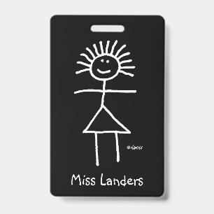 Female Teacher Chalk Stick Figure with Name Tag Badge