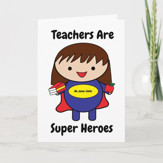 Female Teacher Super Hero Kawaii Personalize Card (Front)