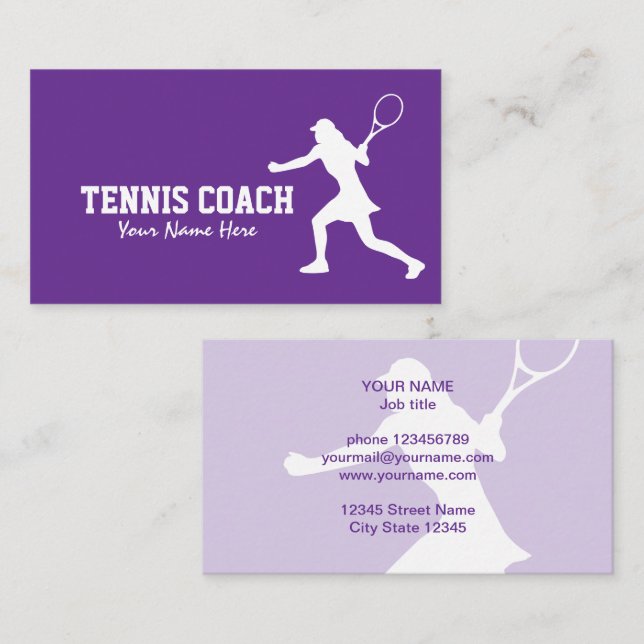 Female Tennis Coach business card template (Front/Back)