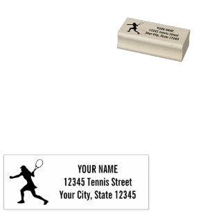 Female tennis player logo return address wood rubber stamp