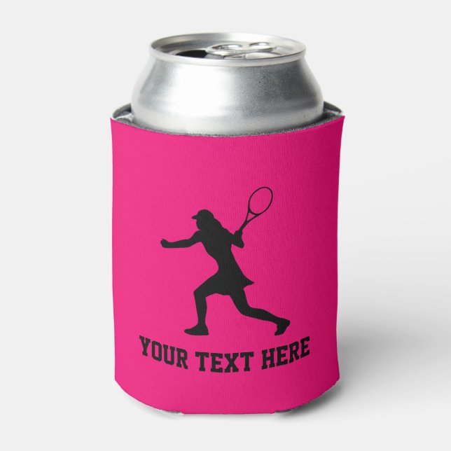 Female tennis silhoutte custom pink can coolers (Can Front)