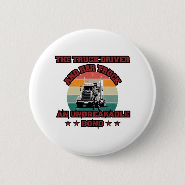 Female Trucker Strong Road Bond Pride Power Design 2 Inch Round Button (Front)