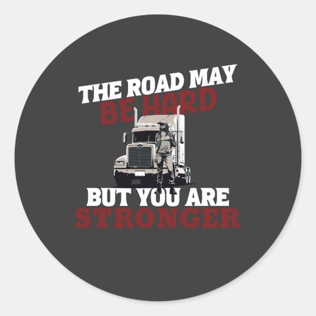 Female Trucker Strong Road Resilient Journey Pride Classic Round Sticker (Front)