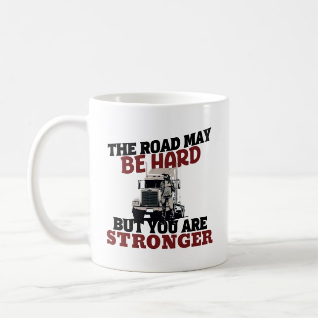 Female Trucker Strong Road Resilient Journey Pride Coffee Mug (Left)