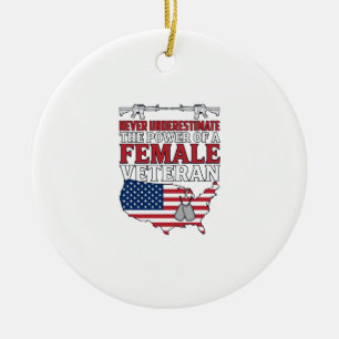 Female Veteran Power Patriotic Vintage Shirt Desig Ceramic Ornament