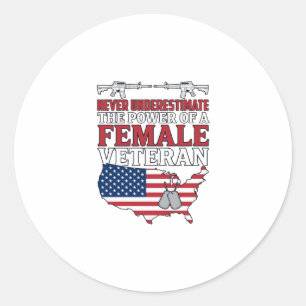 Female Veteran Power Patriotic Vintage Shirt Desig Classic Round Sticker