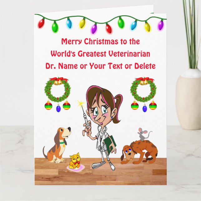 Female Veterinarian Christmas Card PERSONALIZED (Front)