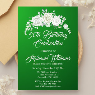 Female Vintage White Rose Border 50th Birthday Invitation